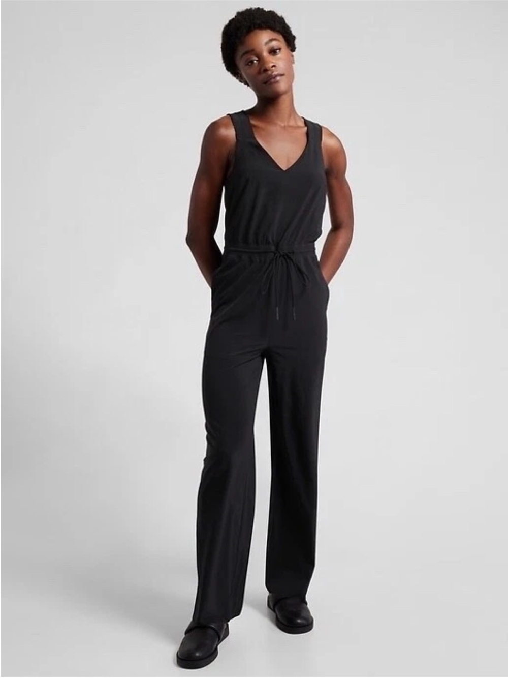 Athleta Black Sleeveless V-Neck Drawstring Jumpsuit 2